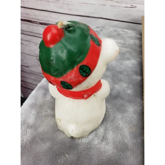 Christmas White Teddy Bear Red scarf beanie Candle Candlewax - Picture 5 of 6